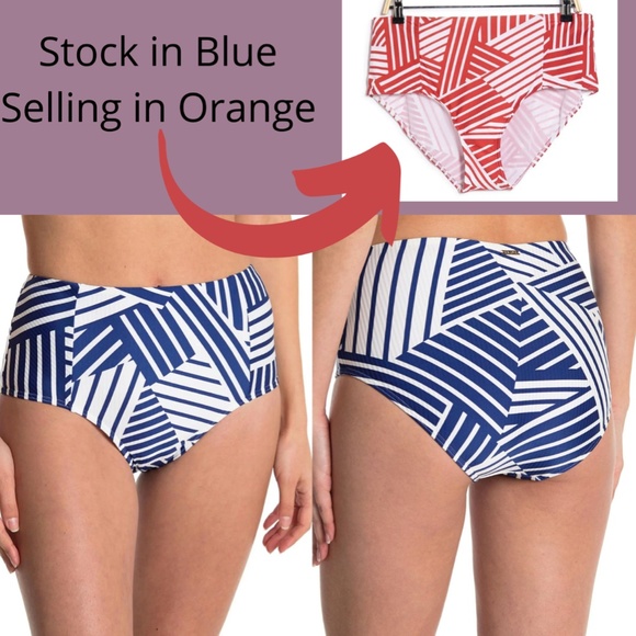 NEW Sea‎ Level [ 12 US ] Mix Striped High Waisted Bikini Bottom Sun Orange - Picture 3 of 12